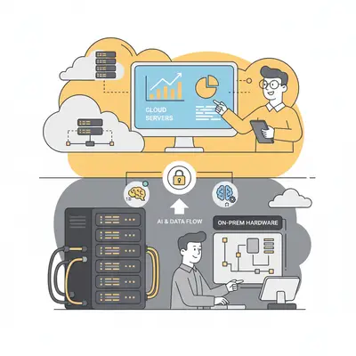 Cloud servers and on-premise hardware in modern tech setup