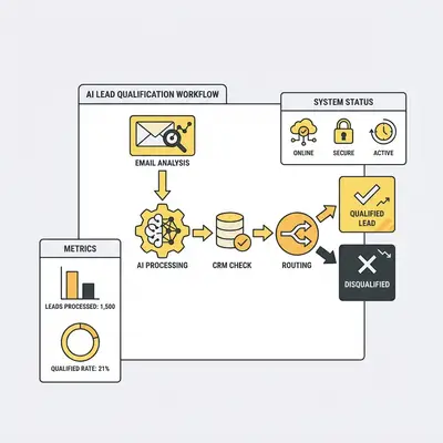 AI agent lead qualification process dashboard with data flow from input to action