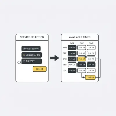 _ Screenshot of a chatbot guiding a user through selecting a service and available time slot