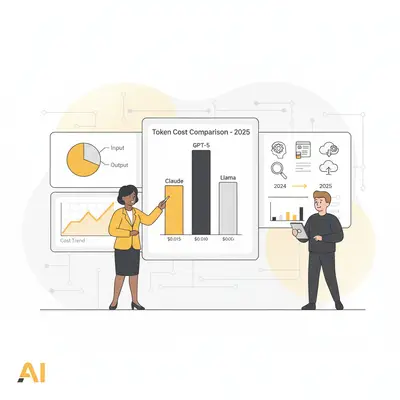 AI token cost comparison chart for GPT-5, Claude, and Llama models in 2025