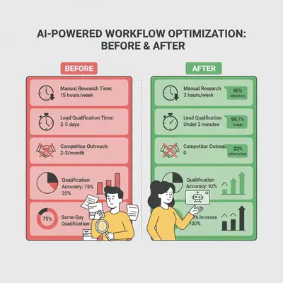 Before and after dashboard comparison showing impact metrics of AI Lead Qualification system