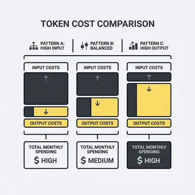 Cost breakdown chart comparing input vs output token pricing impact on monthly API costs