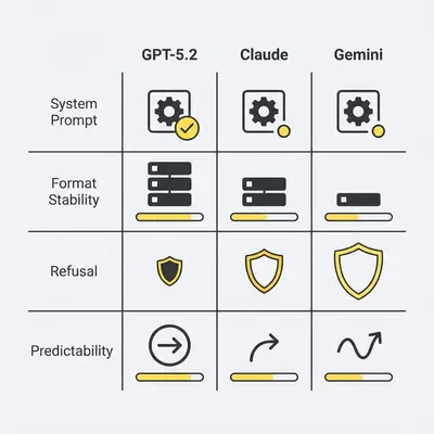 Comparison matrix showing prompt hierarchy behavior differences across GPT-5.2, Claude Sonnet 4.5, and Gemini 3 Pro