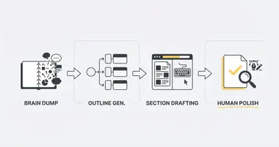 Flowchart detailing the 4-step framework for writing human-sounding AI blog content