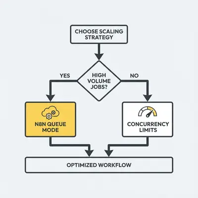 Decision flowchart for choosing between n8n queue mode and concurrency limits