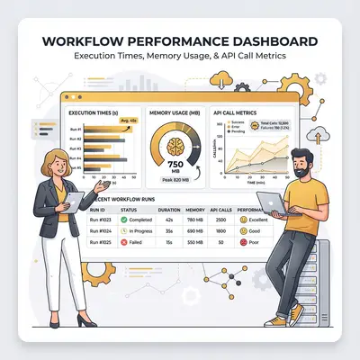 n8n workflow performance dashboard with execution metrics