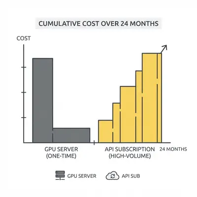 _ A bar chart comparing the cumulative cost of a high-volume API subscription over 24 months versus the one-time capital expenditure of a local GPU server