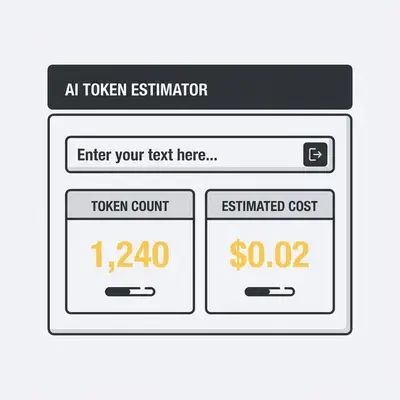 _ Screenshot of an AI token calculator displaying a text input field, a numerical token count, and an estimated cost for the entered text