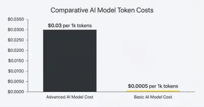 _ [GRAPH] Column chart. Basic AI Model Cost - $0.0005 per 1k tokens. Advanced AI Model Cost - $0.03 per 1k tokens. Chart title: Comparative AI Model Token Costs at top. Alt text: Column chart comparing the significantly lower cost of basic AI models ($0.0005 per 1000 tokens) versus advanced AI models ($0.03 per 1000 tokens)