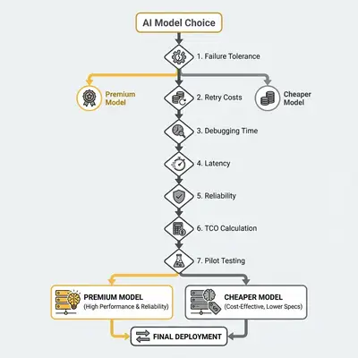 Decision framework flowchart for choosing premium vs cheaper AI models