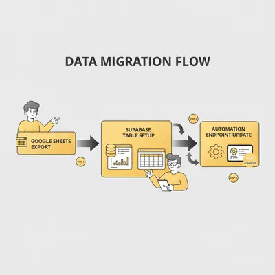 Migration flowchart from Google Sheets to Supabase database