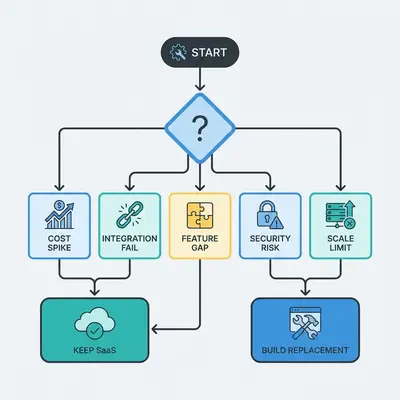 Decision flowchart: 5 signals for build vs buy SaaS replacement decision