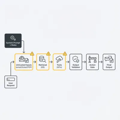 SMB automation pipeline showing where user instructions can leak through and where guardrails stop them