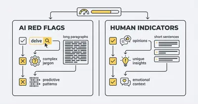 Comparison checklist of AI writing red flags versus human writing indicators
