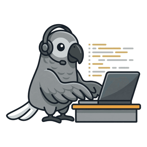 Evalics parrot mascot highlighting categories.